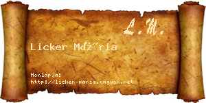Licker Mária névjegykártya